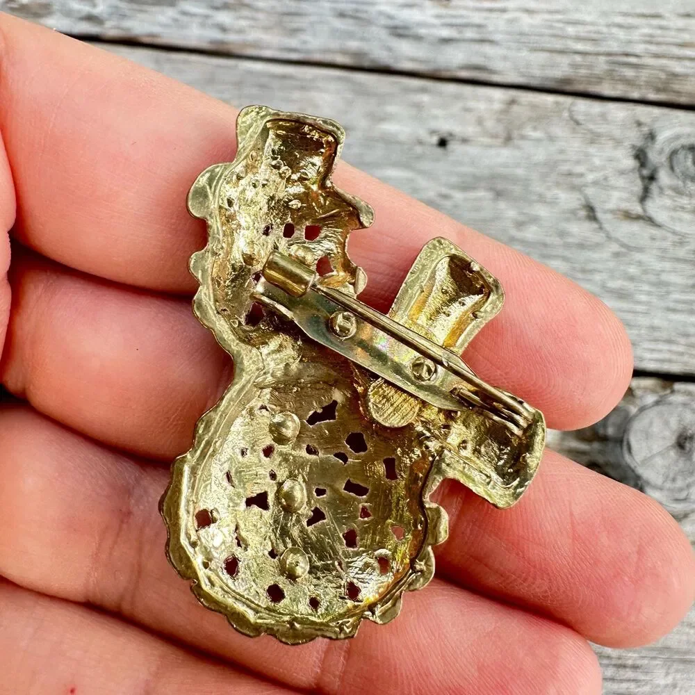 Vintage Jewelry Snowman Brooch Winter Pin